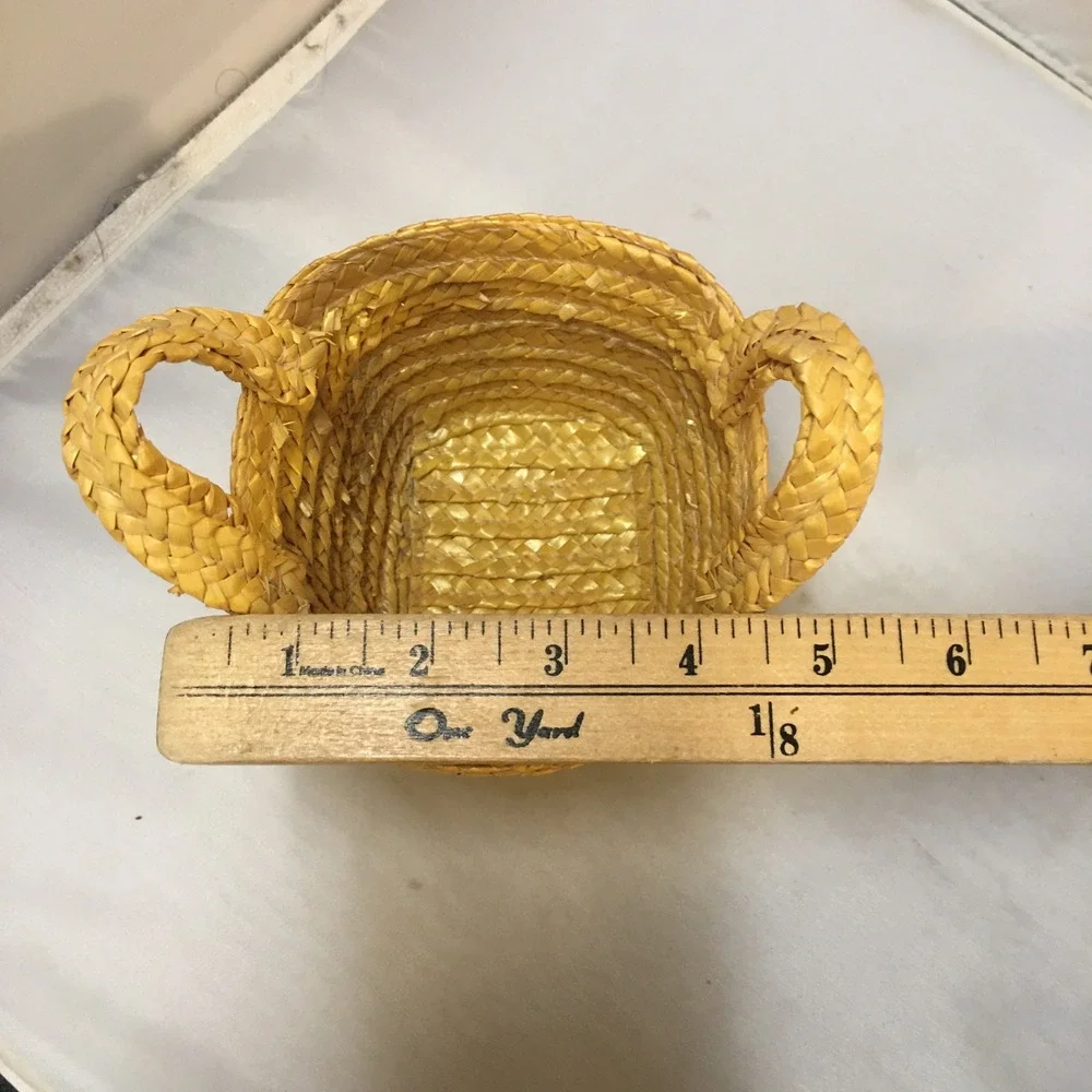 Mini Woven Straw Basket Small Yellow Braided Decor Tote Organization Storage